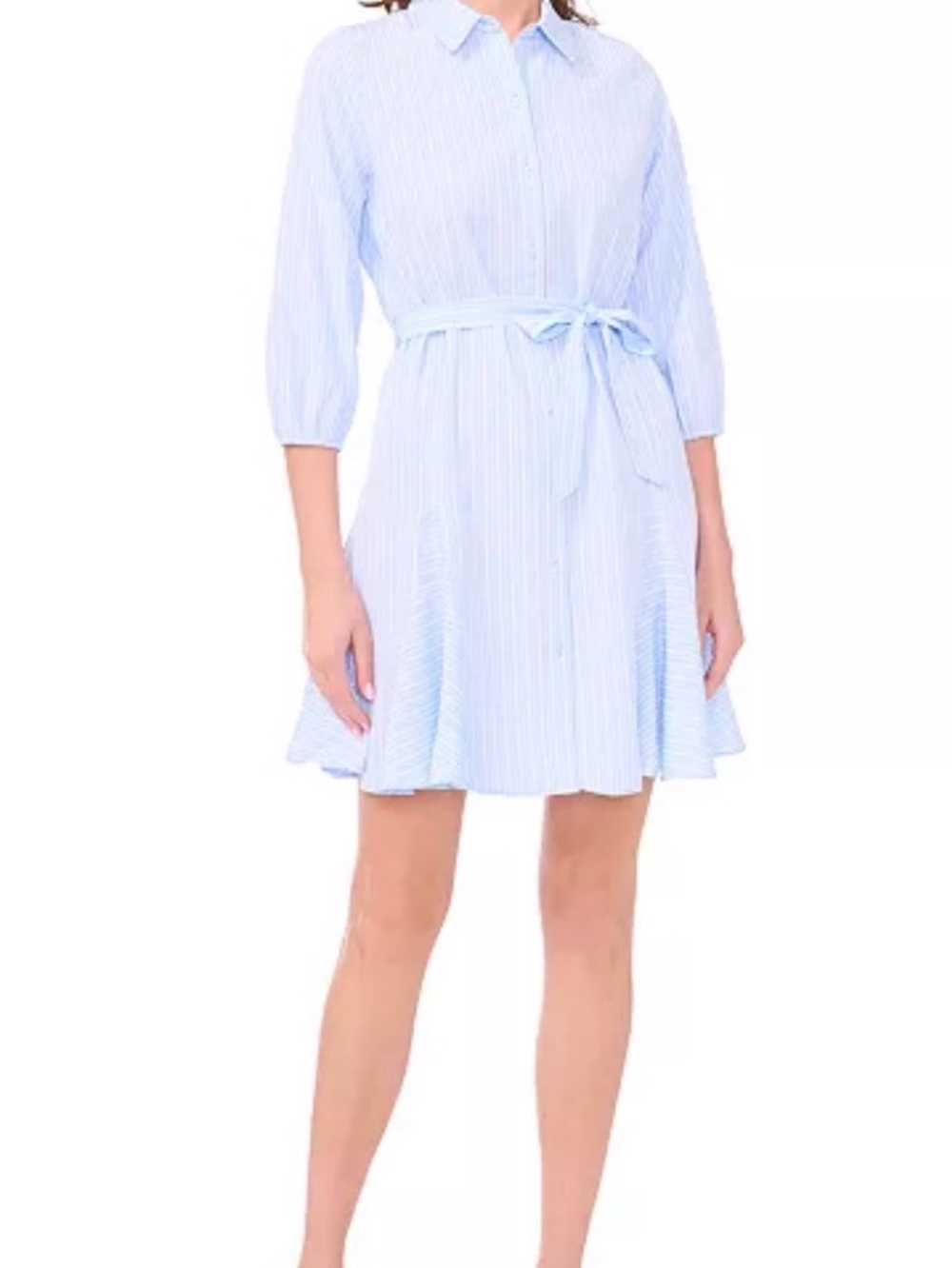 MSK Light Blue Striped Shirt Dress with Self Tie Waist